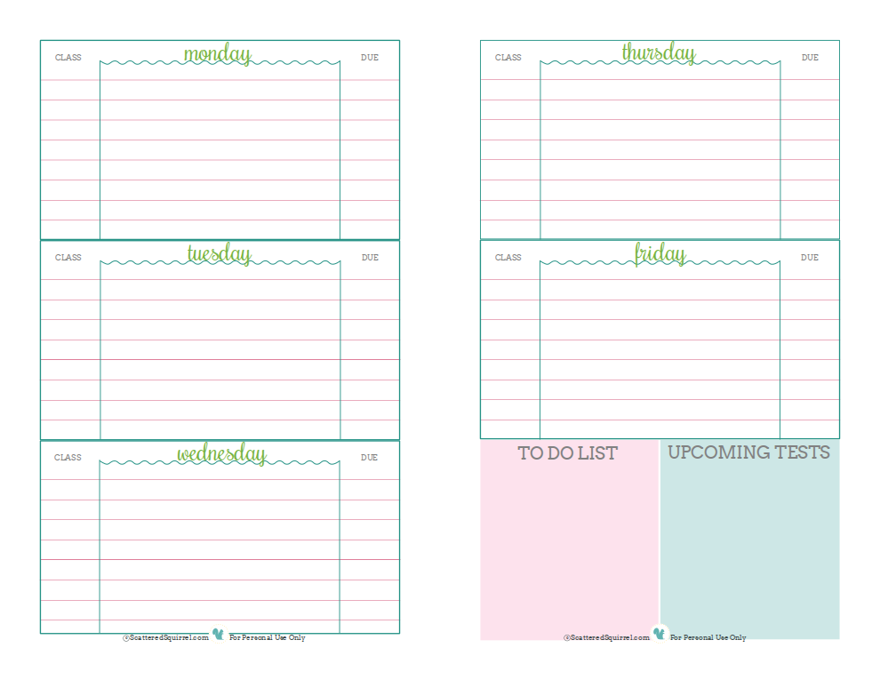 Homework tracker printable