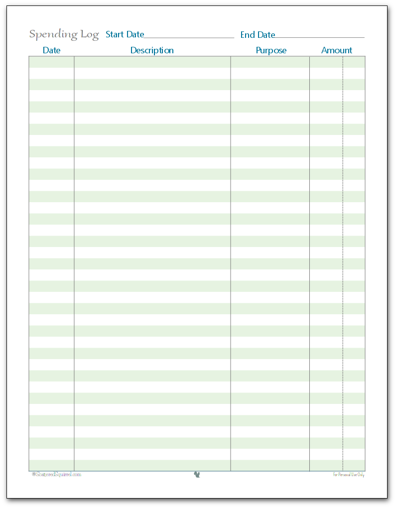 Free Printable Spending Log