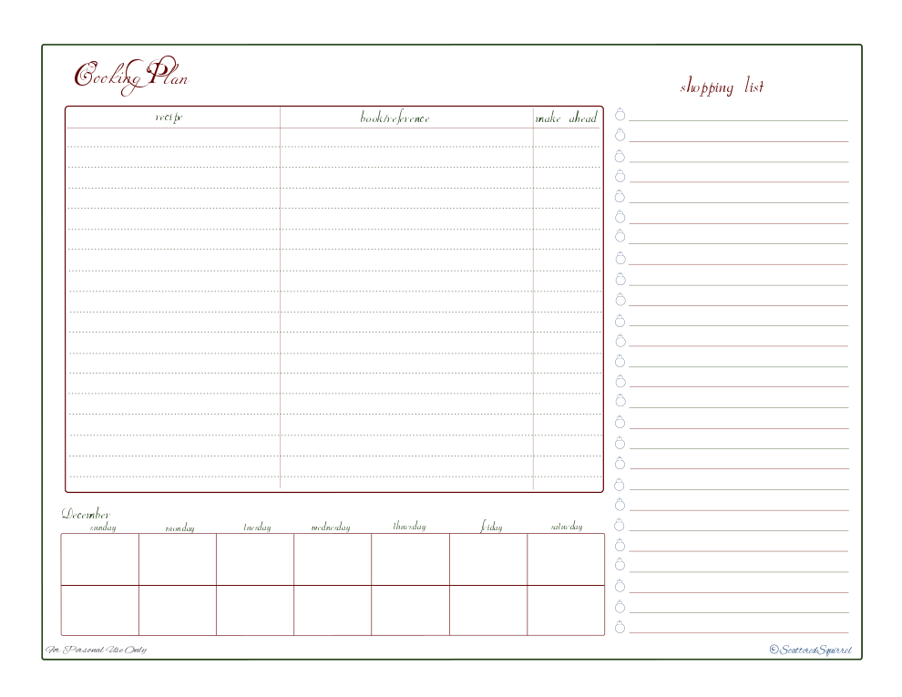 Day 17} Holiday Meal Planner Printables