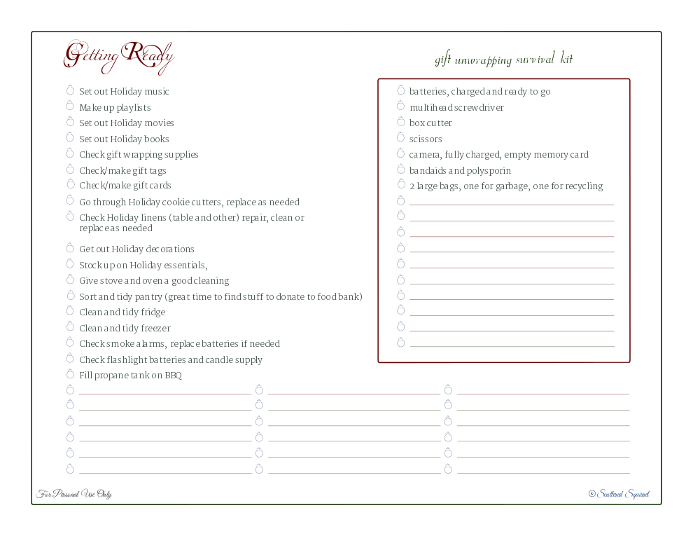 free printable, checklist, holiday planner, to do list,