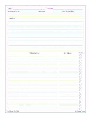 A free printable home work planner, designed to help student break bigger projects into smaller tasks. |ScatteredSquirrel.com