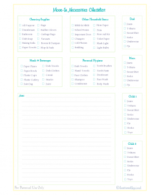 Moving planner printable checklist for essential items to have on hand for move in day.