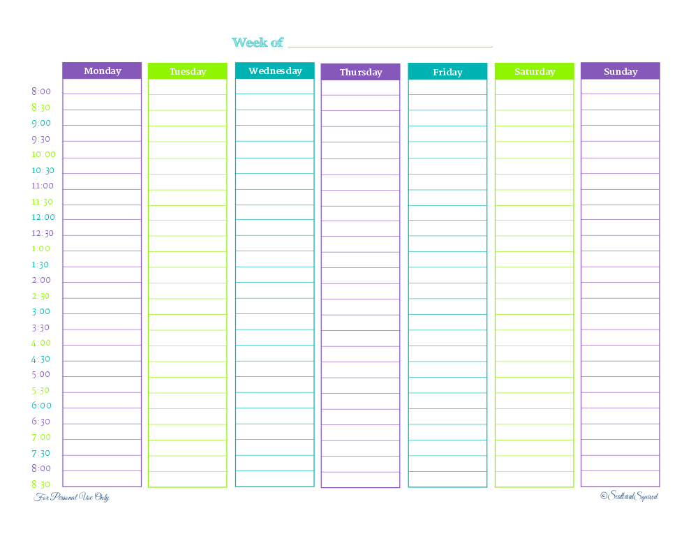 printable weekly planner landscape scattered squirrel