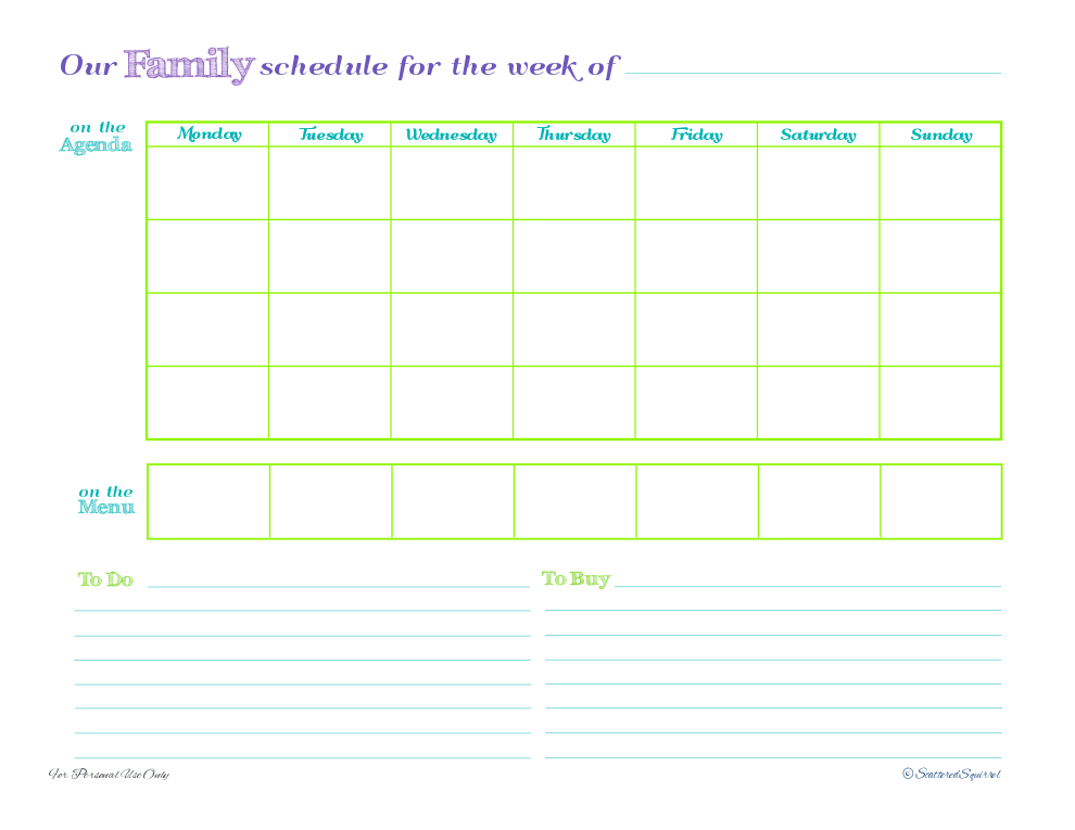 Day 5 Weekly Family Schedules Scattered Squirrel