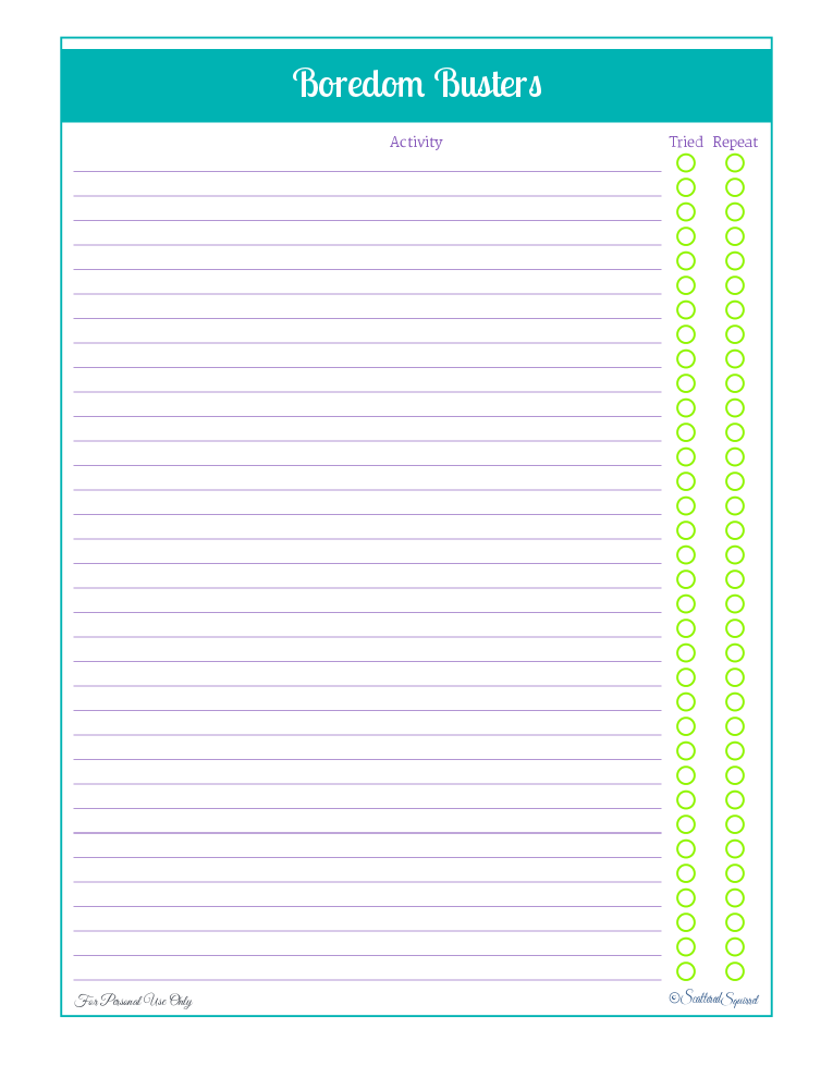 free printable, home management binder, kids section, activities list