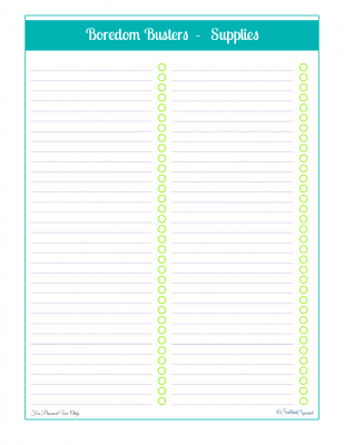 A page to write down supplies need for kids activities when they are bored.