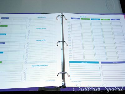 Weekly overview and week on a page planner printables printed and in three ring binder.