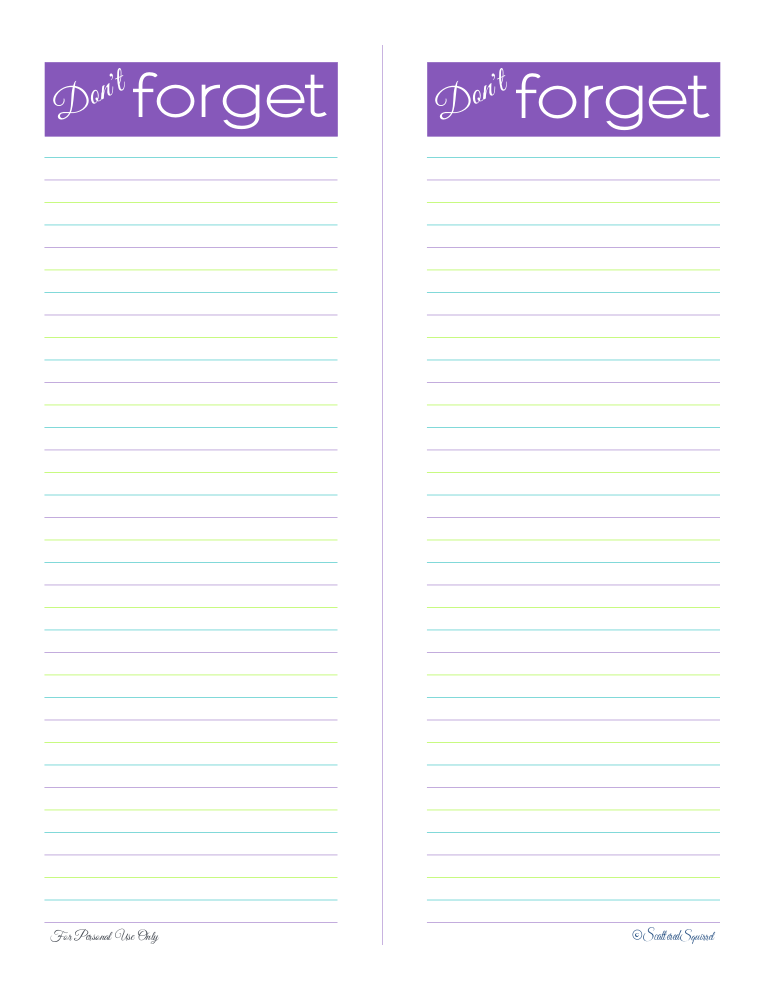 free printable, reminder list