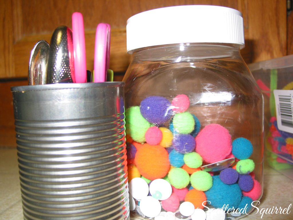 resuing items around the house to organize kid's craft supplies