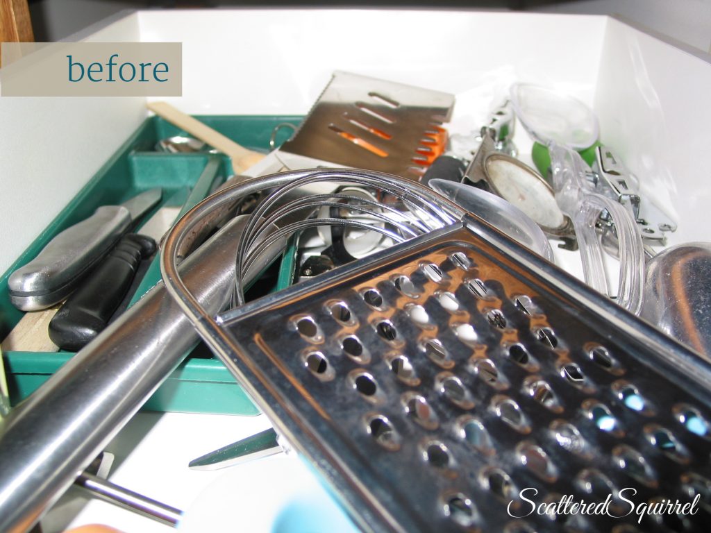 utensil drawer before pic.  Messy, no system