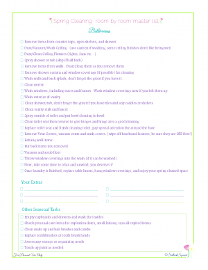 free printable spring cleaning master checklist for bathrooms, from Scattered Squirrel