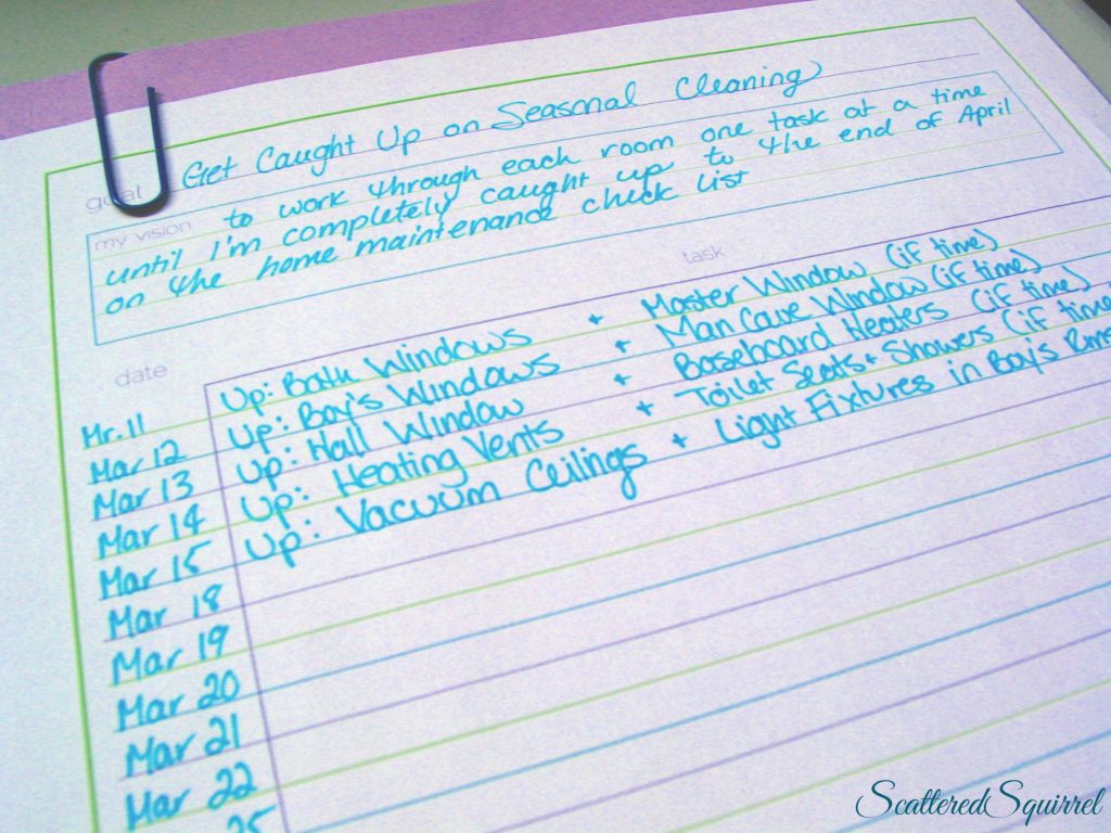 how I'm using the printable to plan my spring cleaning from Scattered Squirrel