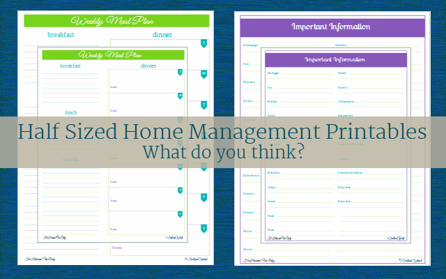 What do you think about a half size version of the home management printables? ScatteredSquirrel.com