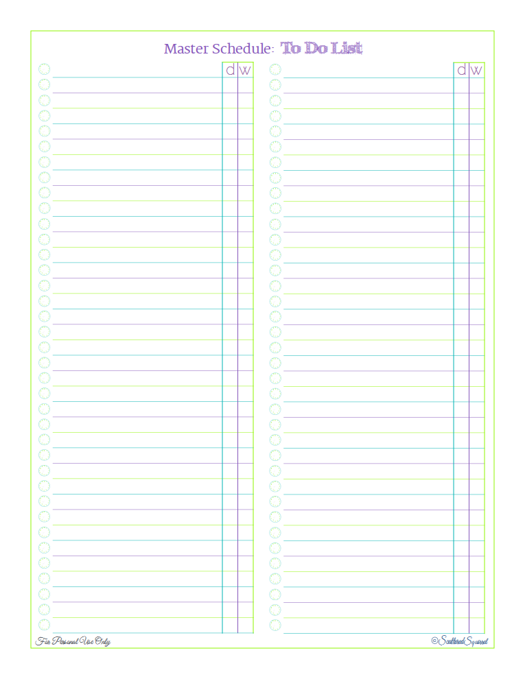 Free printable Master Schedule: To Do LIst, to help you start figuring out what you need to fit into your schedule, from ScatteredSquirrel.com