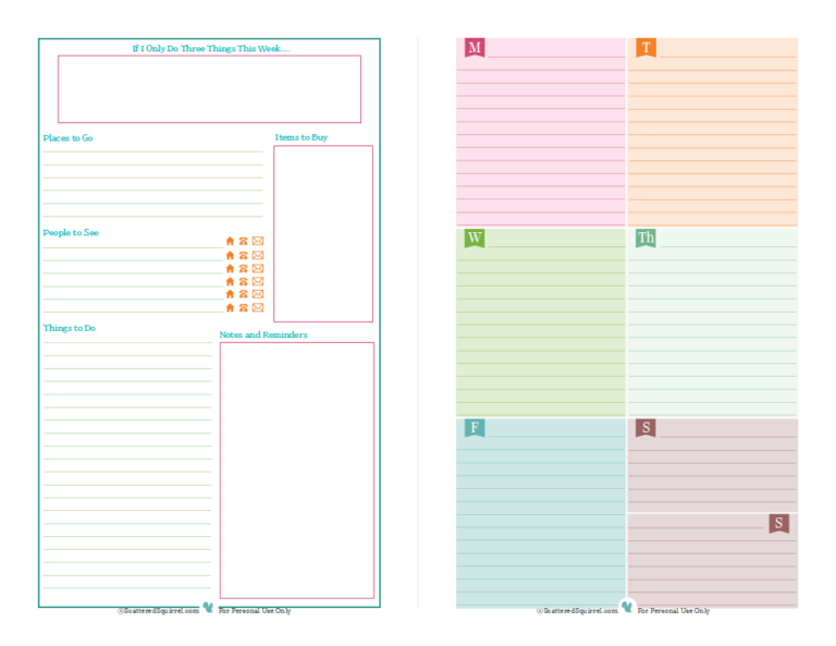 Free printable for half size or mini binders, one side for lists the other for scheduling. | ScatteredSquirrel.com