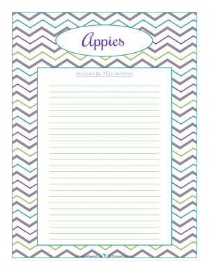Appies section divider for kitchen binder recipes section, inlcuding space to make a list of what recipes are in that section. From ScatteredSquirrel.com