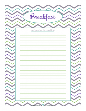 Breakfast section divider for kitchen binder recipes section, inlcuding space to make a list of what recipes are in that section. From ScatteredSquirrel.com