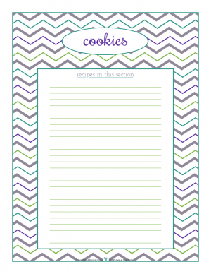 cookies section divider for kitchen binder recipes section, inlcuding space to make a list of what recipes are in that section. From ScatteredSquirrel.com