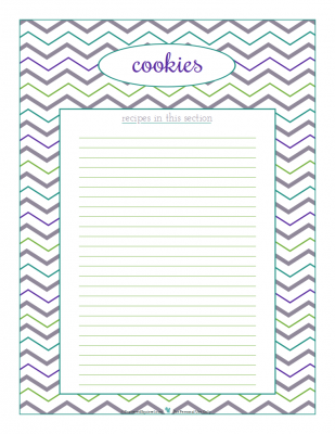 cookies section divider for kitchen binder recipes section, inlcuding space to make a list of what recipes are in that section. From ScatteredSquirrel.com