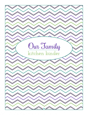 Cover page for kitchen binder, chevron background. Free printable from ScatteredSquirrel.com