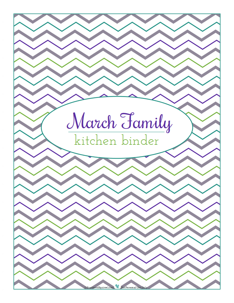 Cover page for kitchen binder, chevron background. Free personalization until October 31st, 2013  from ScatteredSquirrel.com