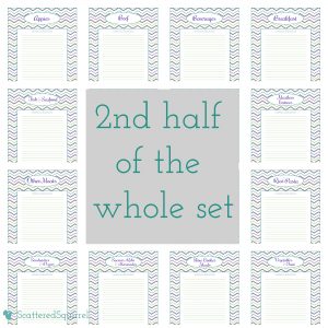 Printable recipe section dividers for kitchen binder. From ScatteredSquirrel.com