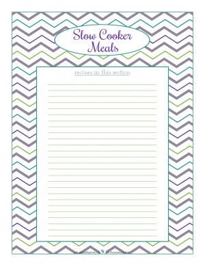 Slowcooker Meals section divider for kitchen binder recipes section, inlcuding space to make a list of what recipes are in that section. From ScatteredSquirrel.com