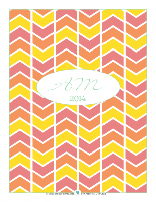 Printable of the Month for December 2013, Planner cover in pink, peach and yellow with initials | ScatteredSquirrel.com