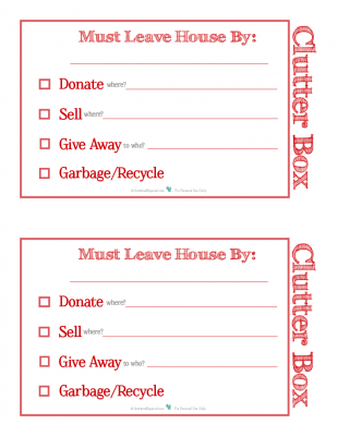 Labels for clutter boxes to help you get rid of clutter. |ScatteredSquirrel.com