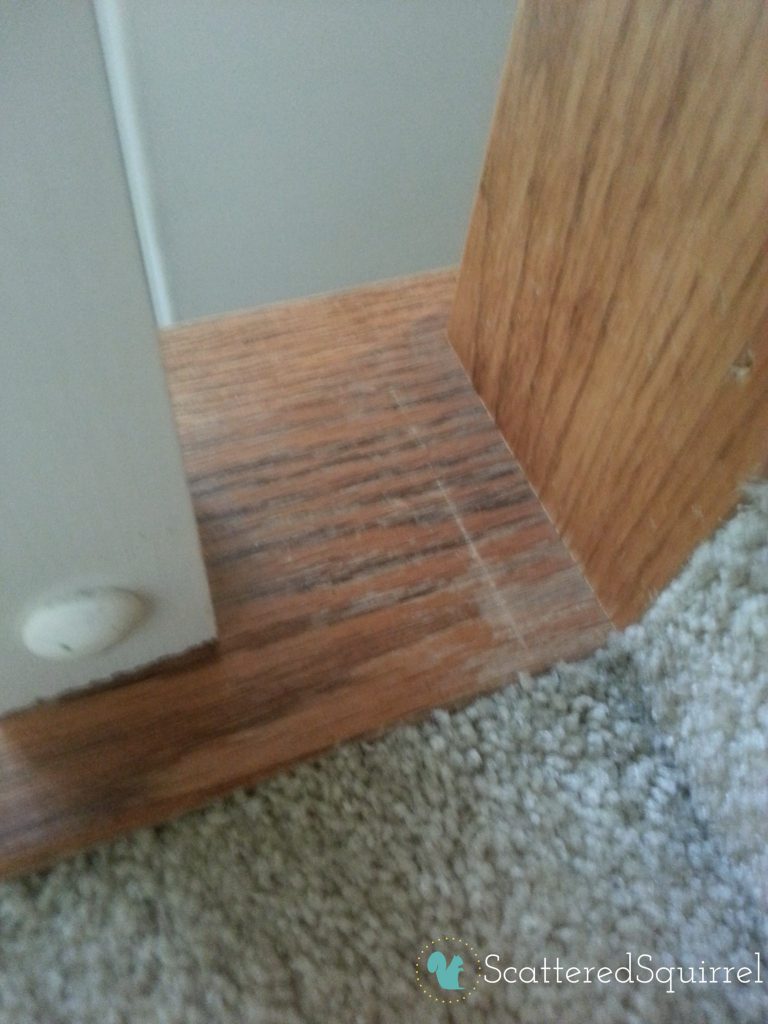 Dry worn patches on the stair risers. This one was the worst of them all. |ScatteredSquirrel.com
