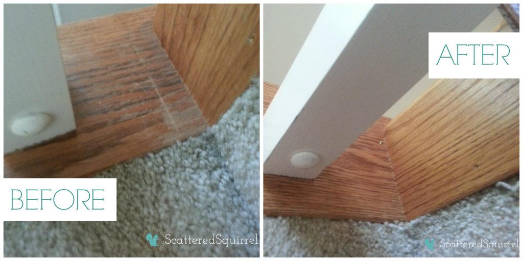 Side by Side before and after pictures. The after picture was taken four days after I used my DIY Wood Cleaner and Conditioner | ScatteredSquirrel.com