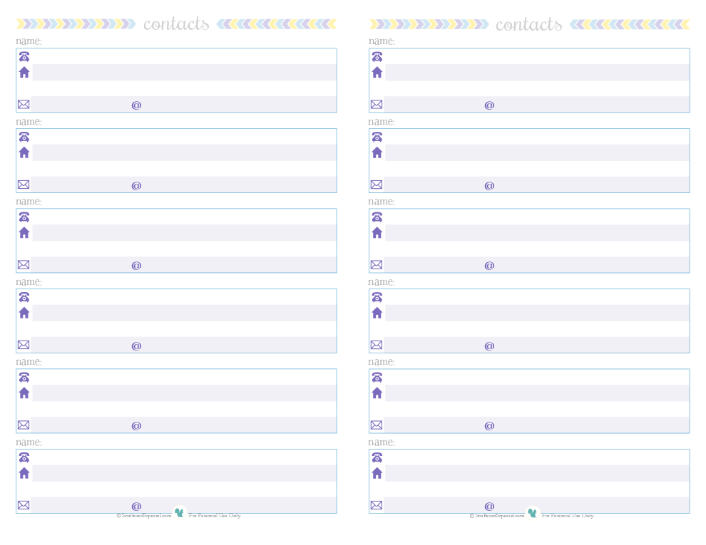 Free Printable contact sheet for half-sized planners. | ScatteredSquirrel.com