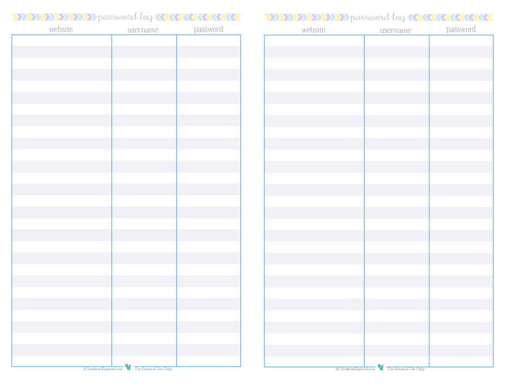 free printable password log, designed for half size binders | ScatteredSquirrel.com