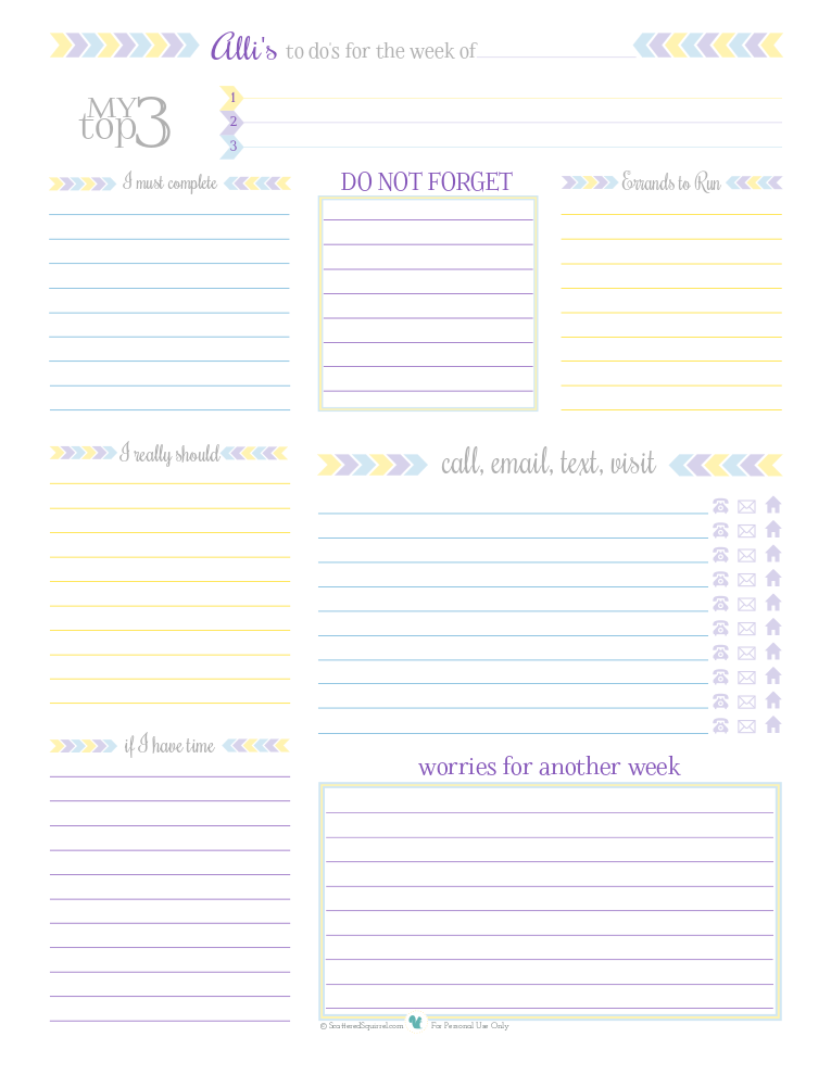 Printable of the Month for April 2014: Personalized Weekly To Do List |ScatteredSquirrel.com