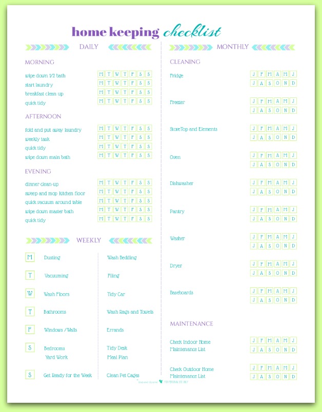 free printable home keeping checklist, or cleaning schedule | ScatteredSquirrel.com