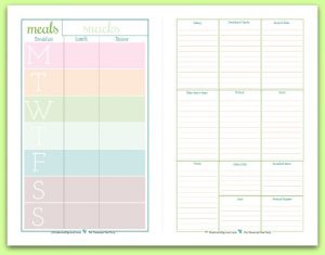 half page meal planner with grocery list