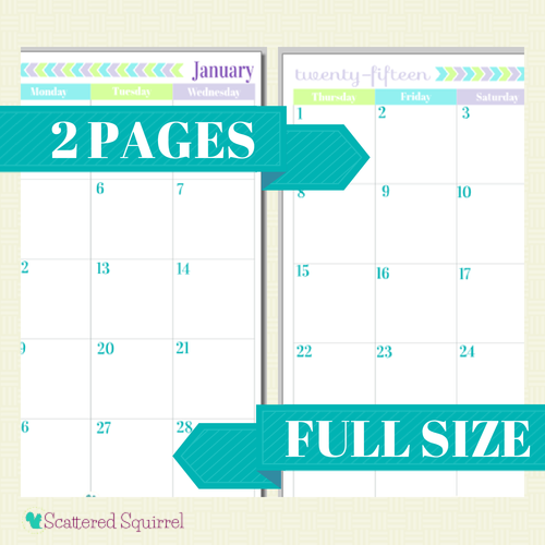 Free Printable 2015 Full Size Calendar with 2 Pages per month. | ScatteredSquirrel.com