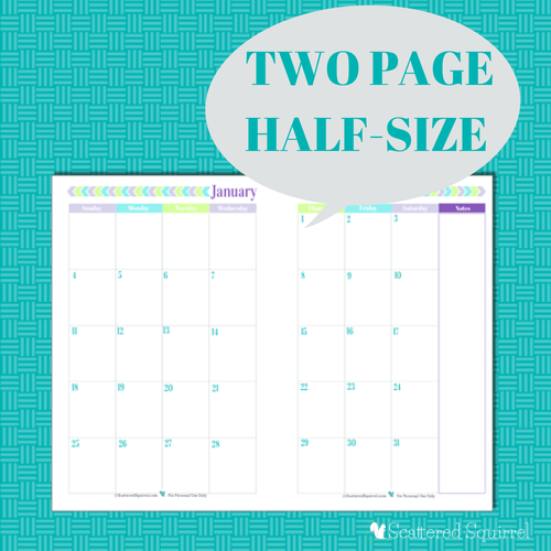 Free Printable 2015 Half Size Calendar with 2 Pages per month. | ScatteredSquirrel.com