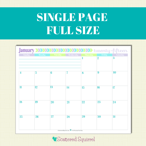 Free Printable 2015 Full Size Calendar with 1 month per page | ScatteredSquirrel.com