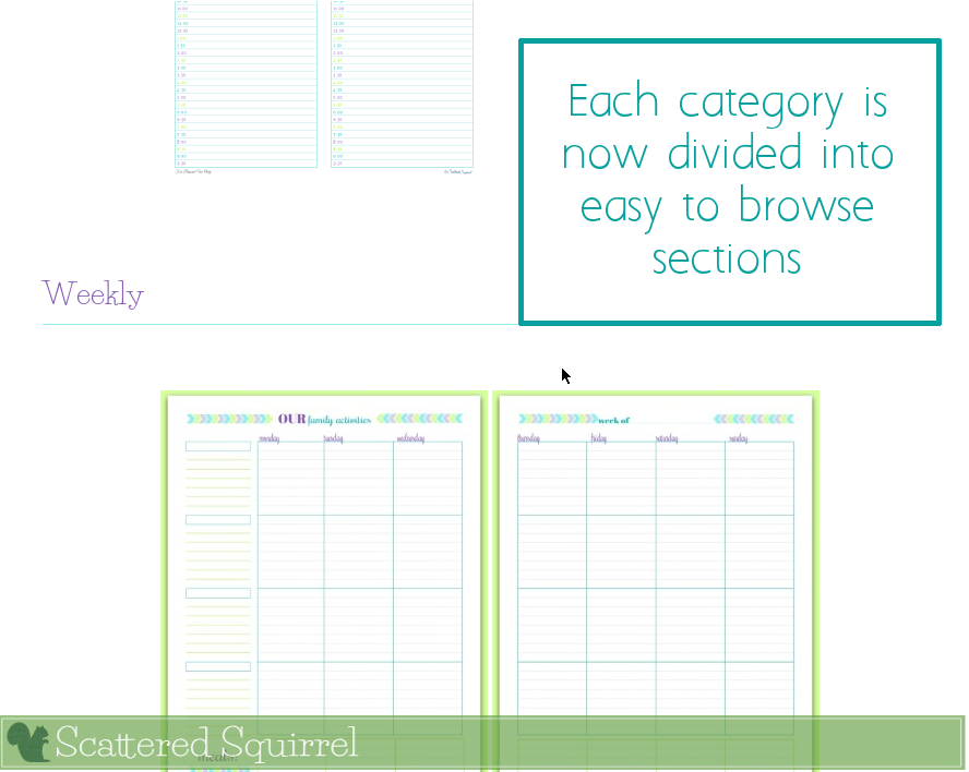 Each Printable Pages is now divided into easy to browse sections.