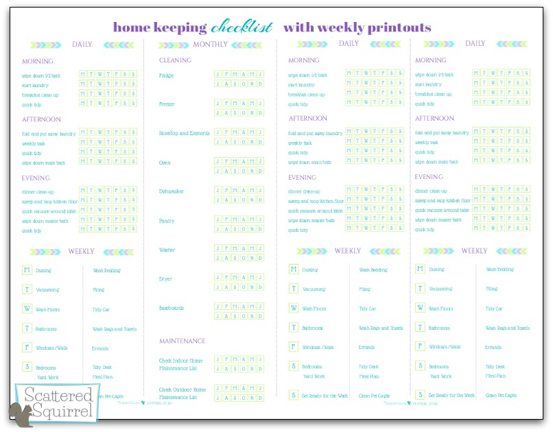 The Half-Size Home Keeping Checklist. I combined the home keeping checklist with the new weekly printout to create this all in one printable.