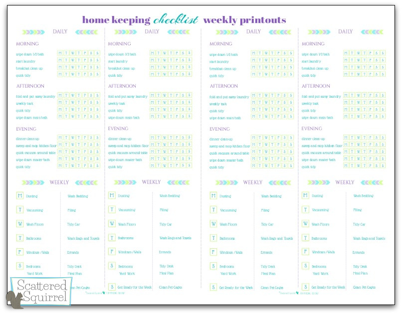 Half-Size Home Keeping Weekly Printouts. This one is just the weekly printouts for anyone who would like to just use them, or use them with the Half-size Home Keeping Checklist