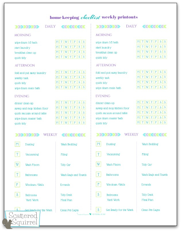 Home keeping checklist weekly printouts are made to use alone or in conjunction with the home keeping checklist