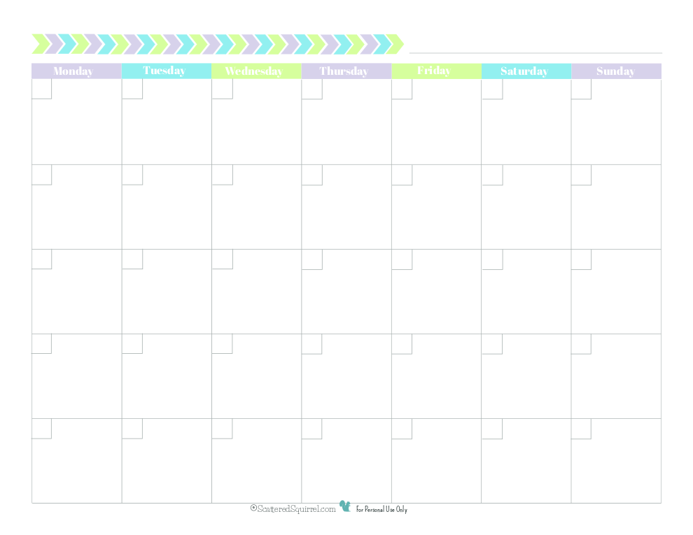 Blank Calendar Monday Start Strip Goal Habit Tracker Rectangle