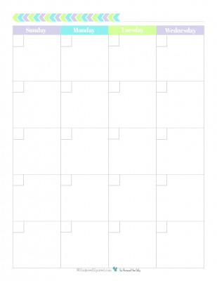 This free blank monthly calendar printable spreads one month out over two 8.5x11 pages and comes in a fun and fresh colour scheme.