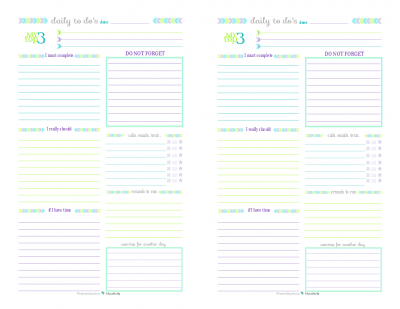 Half-Size Printable Daily To Do List for those days when you don't need a planner just a list.