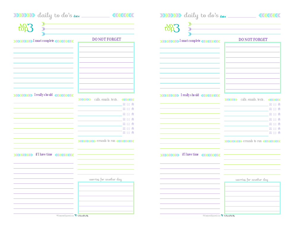 Half-Size Printable Daily To Do List for those days when you don't need a planner just a list.