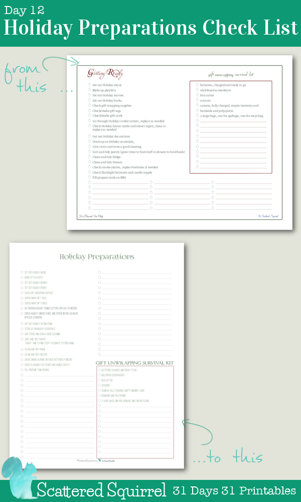 {31 Days 31 Printables} Day 12 Holiday Preparations Checklist Printable: Get ready for the holiday season with this handy checklist