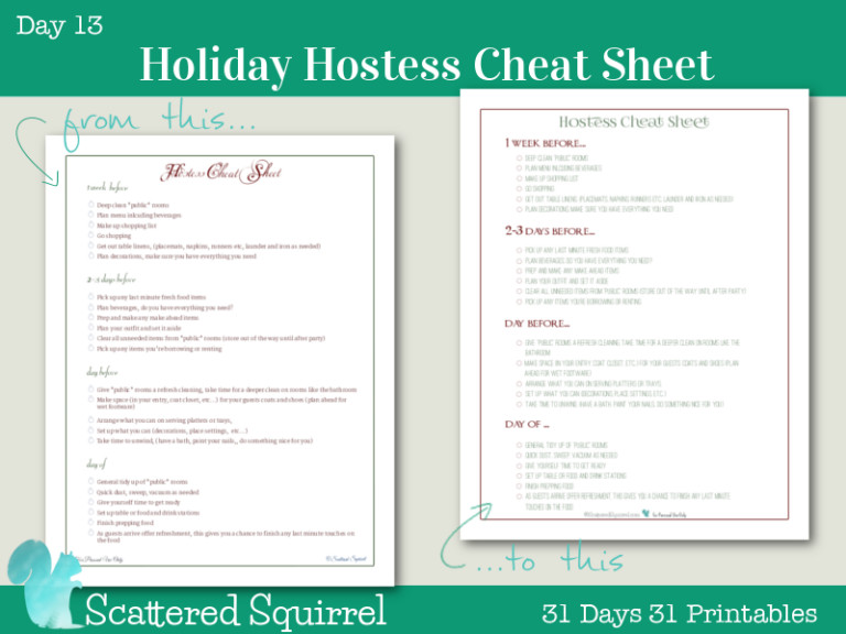 {Day 13} Holiday Hostess Cheat Sheet - Scattered Squirrel