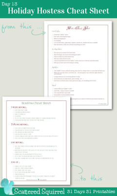{Day 13} Holiday Hostess Cheat Sheet - Scattered Squirrel